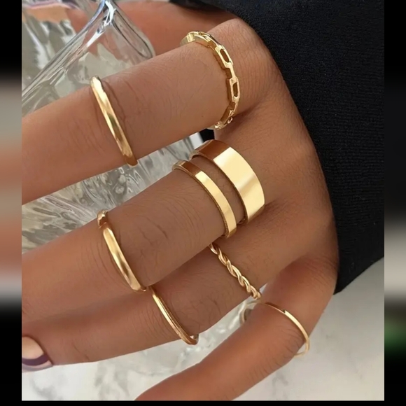Gold Stacker Midi Ring Set Boho Minimalist Simple Adjustable 7pcs - Picture 5 of 5